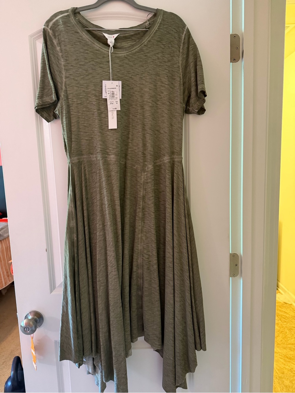 Olive Green Short Sleeve Handkerchief Hem Dress